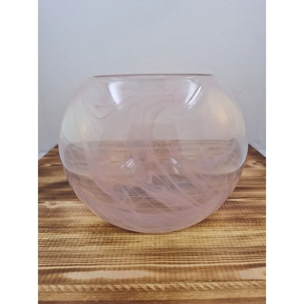 Round  Pink Swirl Art Vase Glass Planter Terrarium Fish Bowl Container 5.5